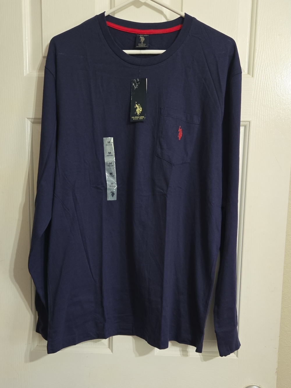 U.S. Polo Assn. Navy Long Sleeve Pocket Tee with Red Pony Embroidery